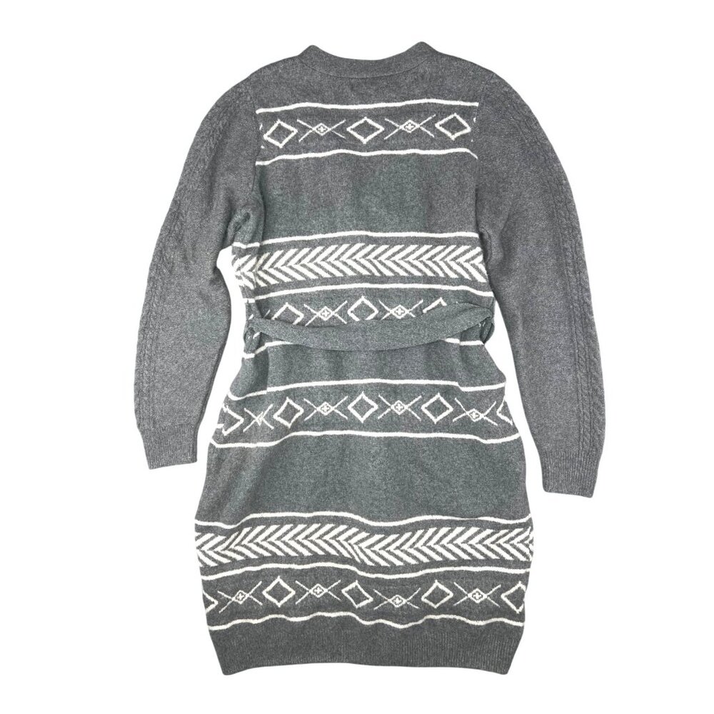 Lucky Brand Gray/White Belted Sweater Dress Nordic Pattern Size 1X - Picture 3 of 13